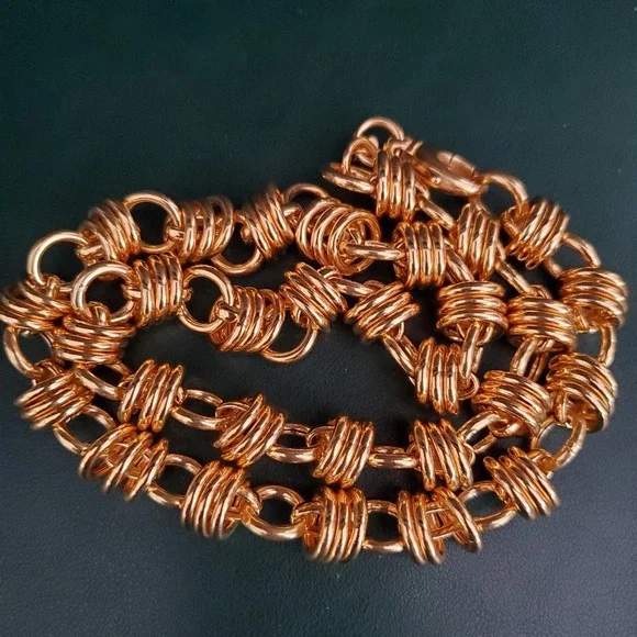 Gold Tone Loop Necklace Signed Bronze‎ Milor Italy Everyday Wear to Dressy - Picture 8 of 8